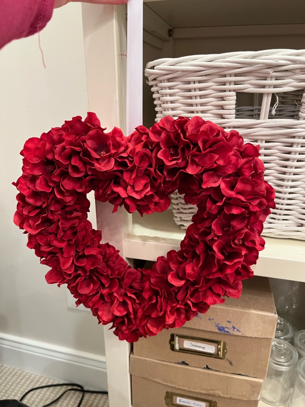 Red Heart Floral Wreath with Ribbon Hanger - Picture 2 of 4